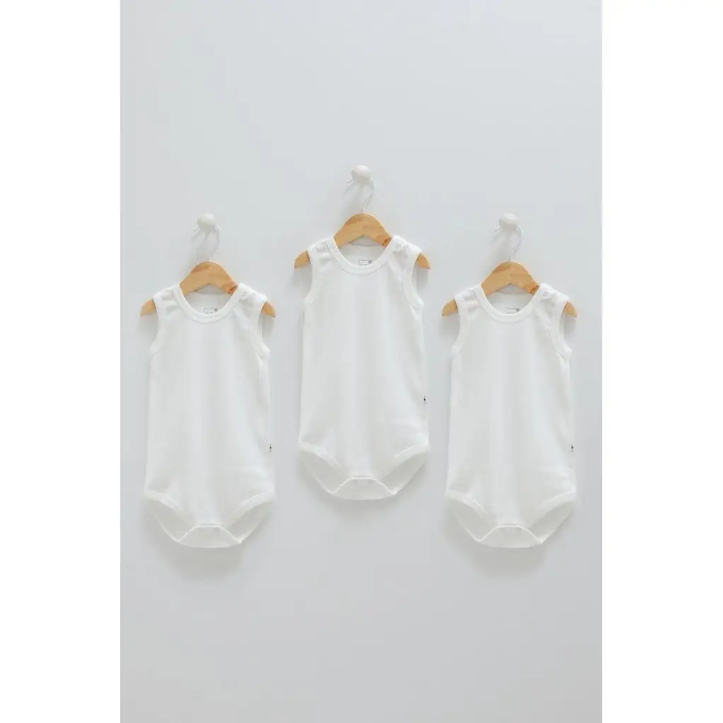 Caramell %100 Pamuk 3'lü Bebek Atlet Body Ekru CRML.EKR.BE1501