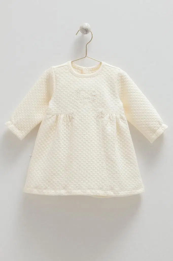 Caramell %100 Pamuk Love Hugs Kız Bebek Elbise CRML.ELB2035 - Ekru